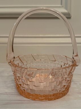 Vintage Pink Glass Longaberger Giftware Basket with Sculpted Handle